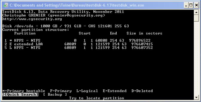 Imp. écran TestDisk