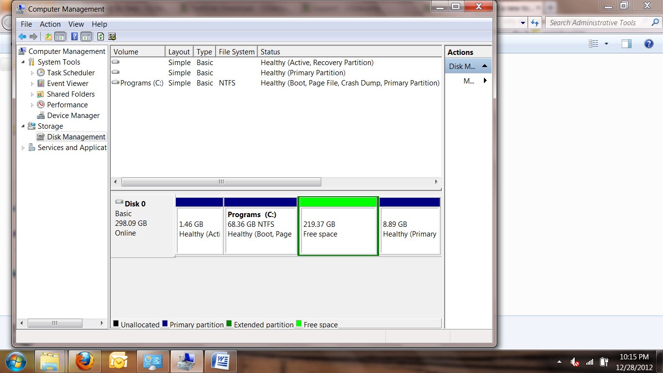 Screen shot of disk mgt