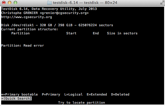 Screenshot from TestDisk