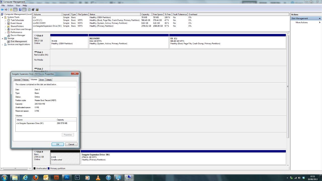 The C drive is at the top. The damaged drive is at the bottom. There is an 8Mb partition on the left which is shown Unallocated. I wonder if this is the damaged section?