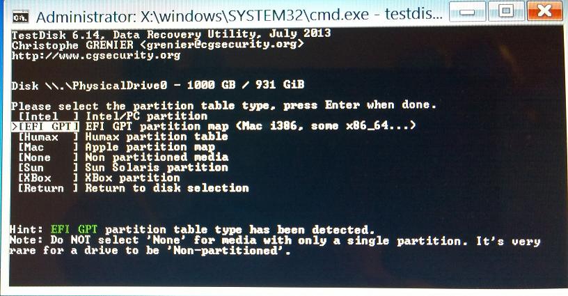 Partition table type...