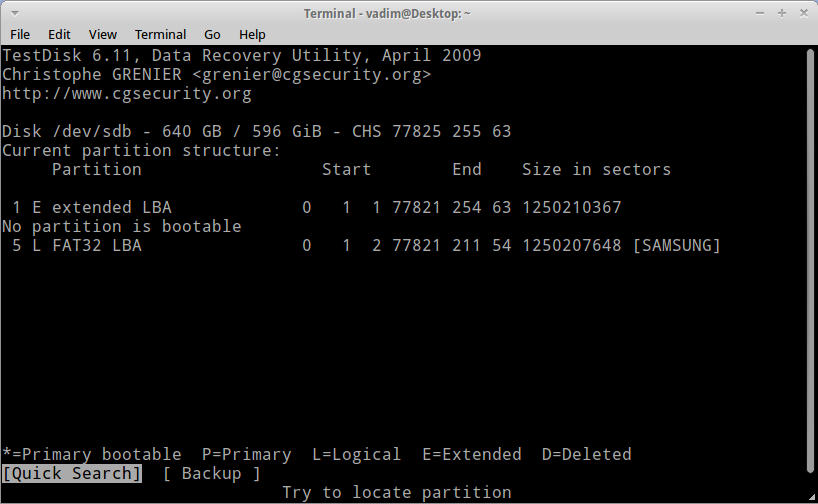 Screen of testdisk 6.11 Intel&gt; Analyse section