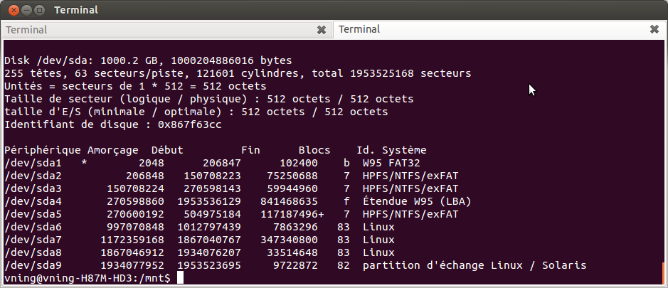 Résultat de Fdisk