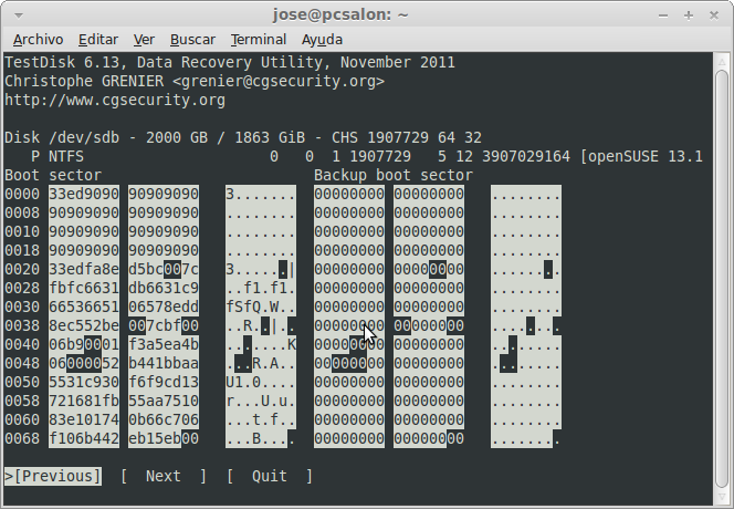 boot sector dump