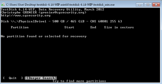 Testdisk not finding partition
