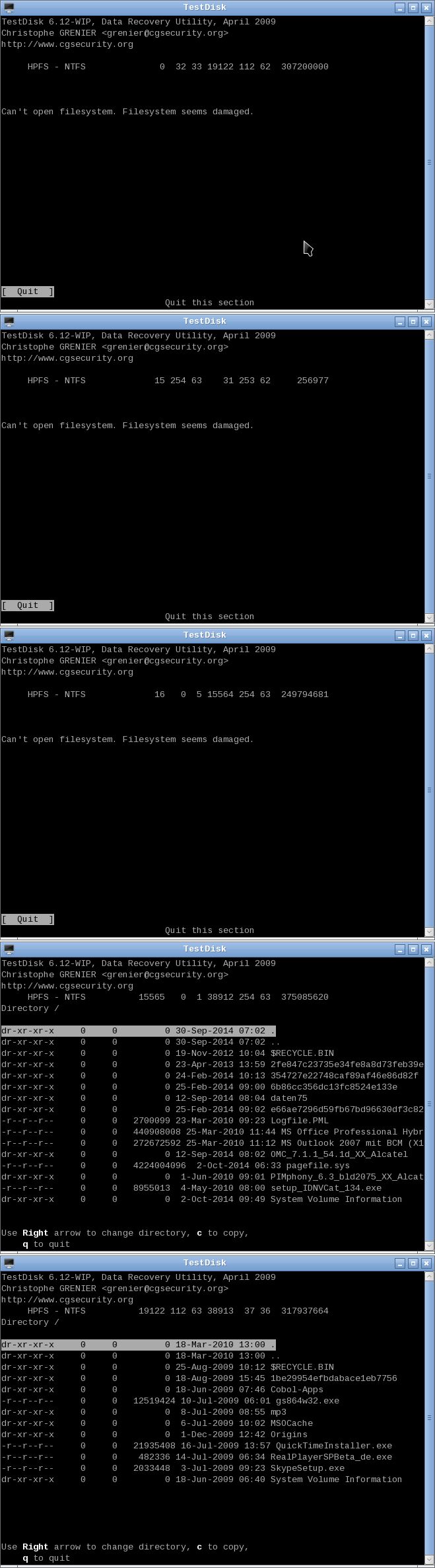 List files Partitionen 2-6