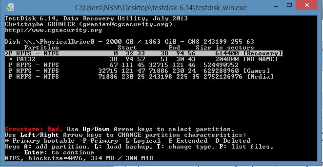 Testdisk Intel Partition overview