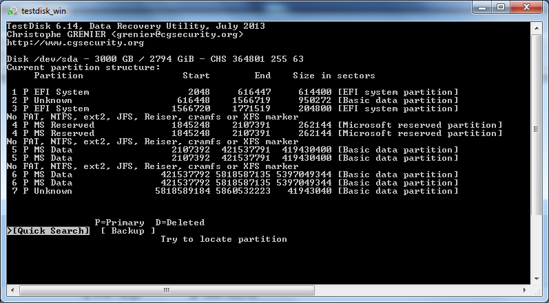 Partitionnement vu par TestDisk