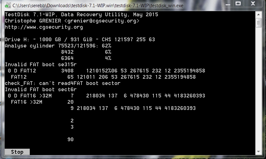 Attached files include - Log and screen-shots of Tesdisk Analyse