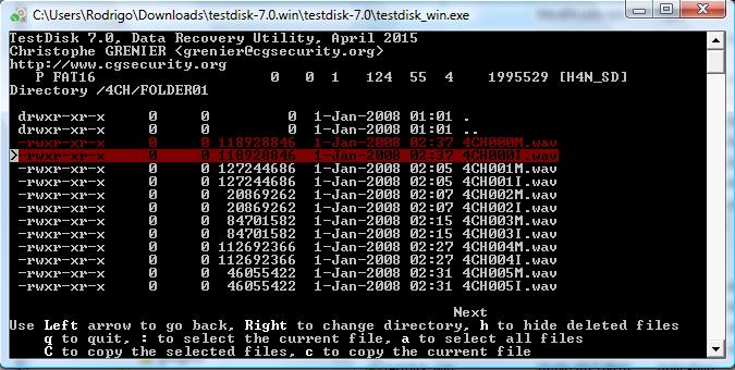 There it is. [The highlited one is my trouble] The Testdisk knows how big is the file. But it creates a 0  byte file copy.