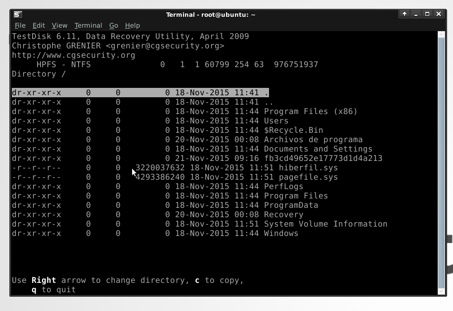 Details of the p key on new win7 partition.