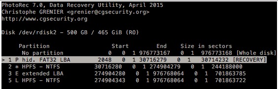 PhotoRec partitions