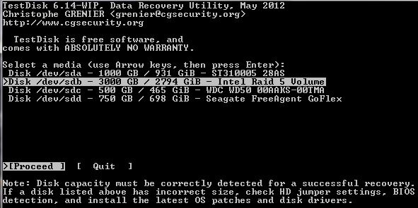 selecting recreated RAID volume