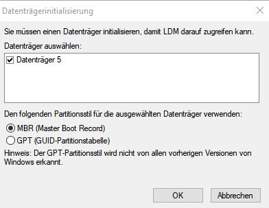 Windows 10 volume initialization