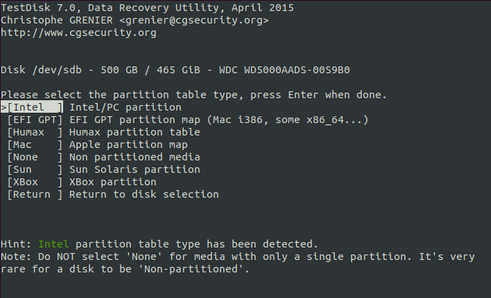 Choix du type de partition