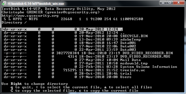 TestDisk able to see the files and directories