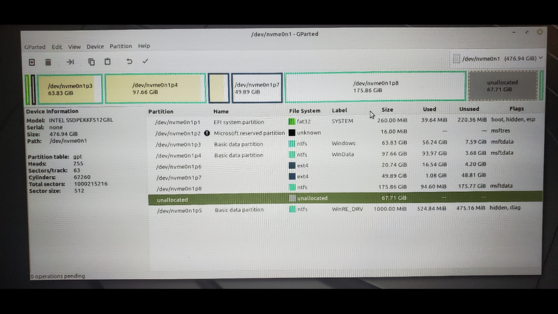 This is the gParted output from liveUSB