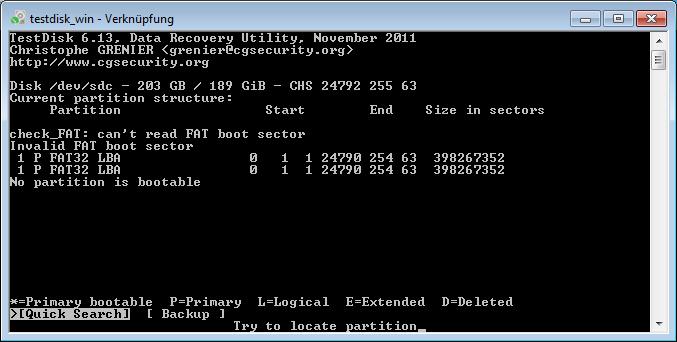 TestDesk findet die Festplatte: